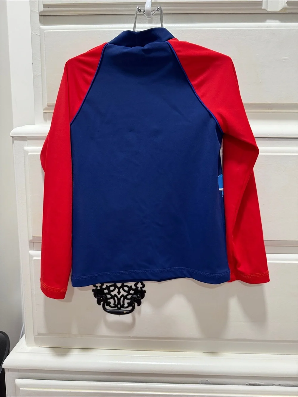 Mini Boden Kids Rash Guard Swim Shirt - Navy & Red Sharks and shorts set